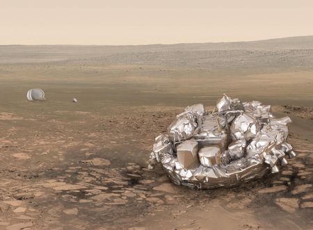Посадочный модкль Скиапарелли на Марсе